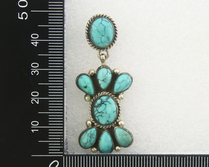 Navajo Earrings 925 Silver Handmade Natural Turquoise Signed Geneva JA C.80's