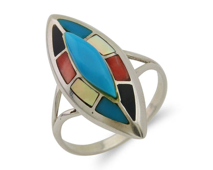 Navajo Ring 925 Silver Turquoise Shell Onyx Spiney Oyster Native Artist C80's
