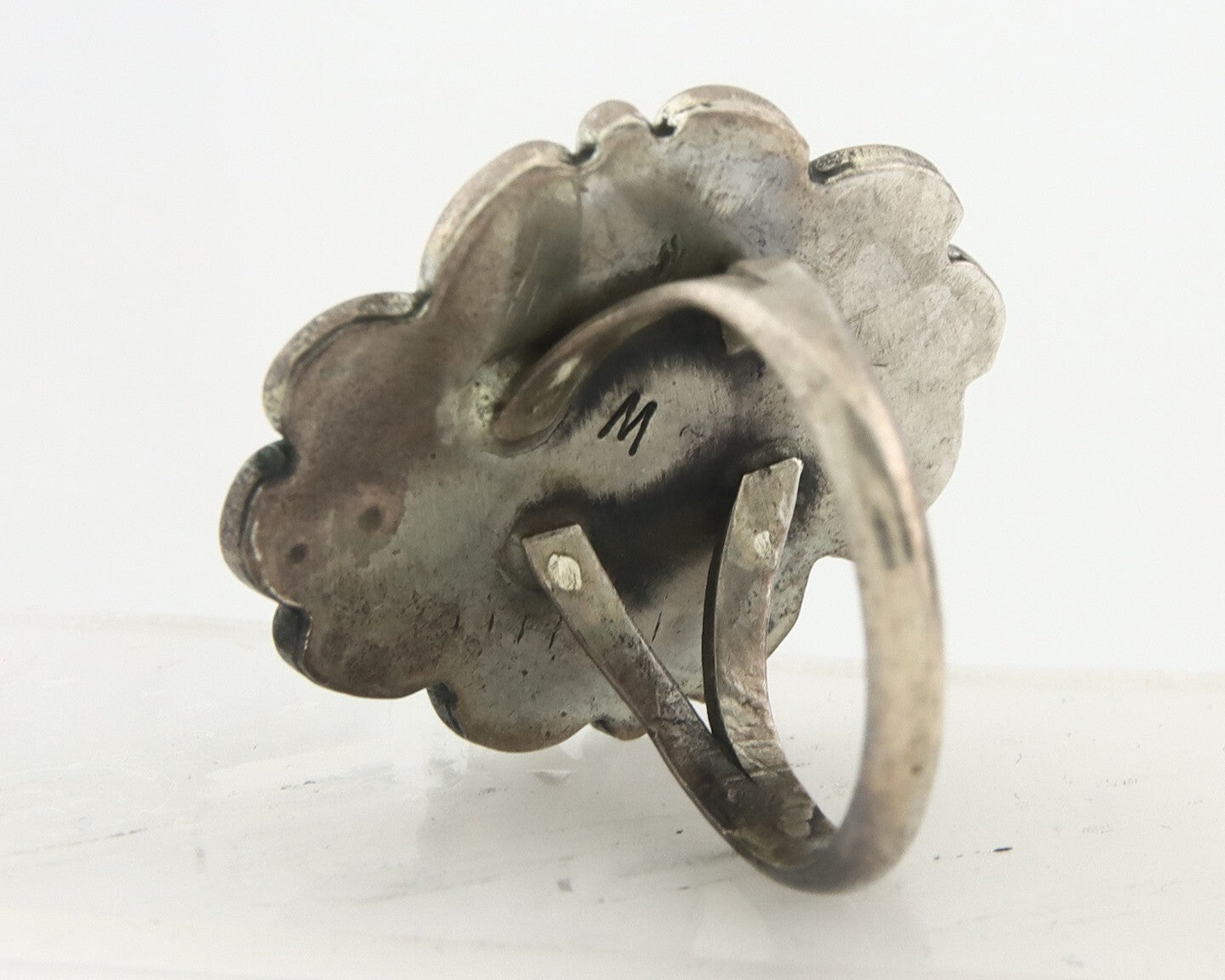 Vintage Navajo Ring 925 Sterling Silver Turquoise Signed W Size 6.0