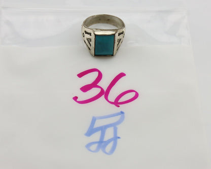 Navajo Ring 925 Silver Kingman Turquoise Signed Sun Bell Silver Company C.80's