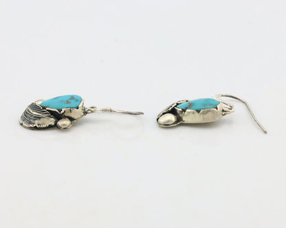 Zuni Dangle Handmade Earrings 925 Silver Blue Turquoise Native Artist C.80's