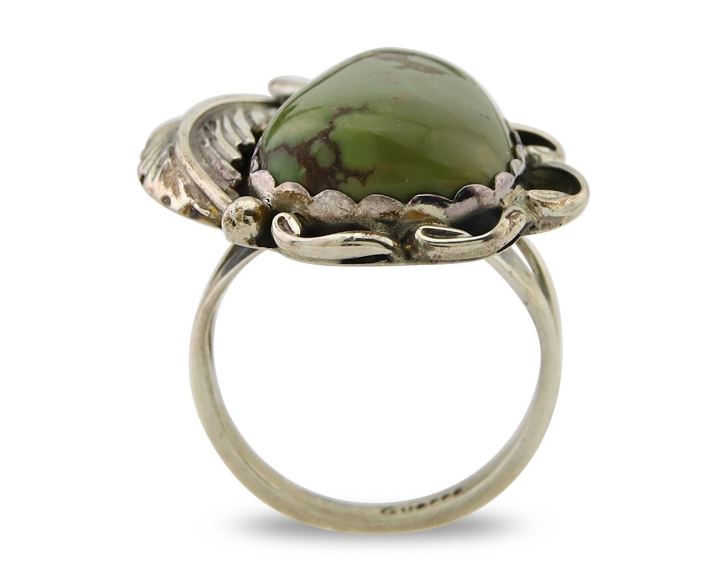 Navajo Ring .925 Sterling Green Turquoise Artist Signed Guerro C.80's