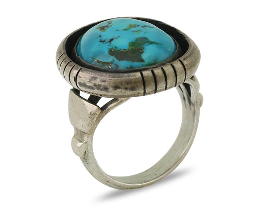 Navajo Ring 925 Silver Arizona Turquoise Signed M Montoya C.80's