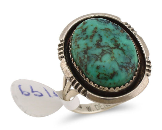 Navajo Ring 925 Silver Spiderweb Turquoise Artist Signed William Denetdale C.80s