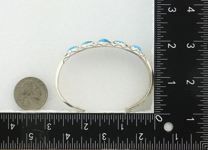 Navajo Cuff Bracelet Sterling Silver Turquoise Vintage Signed R