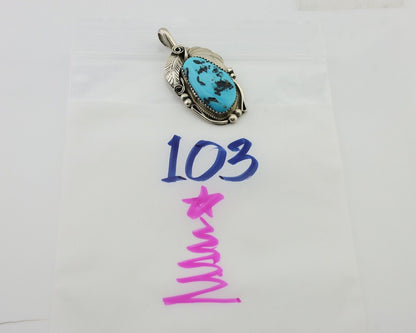 Navajo Pendant 925 Silver Sleeping B Turquoise Signed Justin Morris C.80's