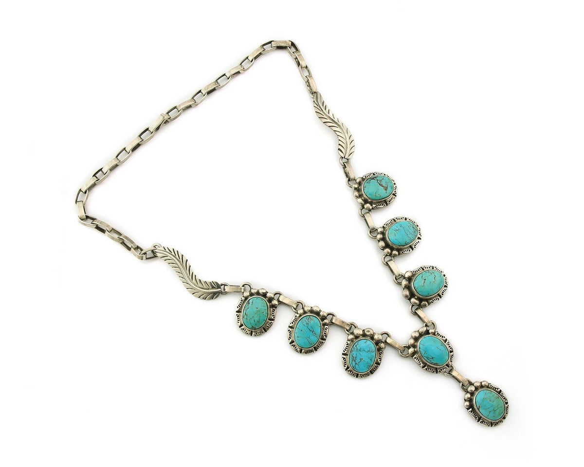 Navajo Necklace Sterling Silver Turquoise Vintage Signed Gecko