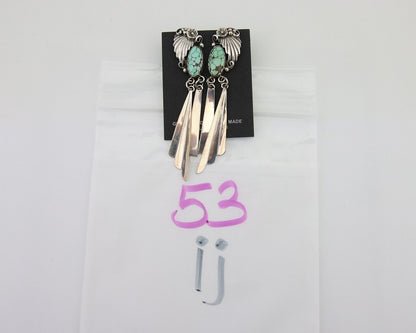 Navajo Dangle Earrings 925 Silver Natural Blue Turquoise Artist Signed M.S. C80s