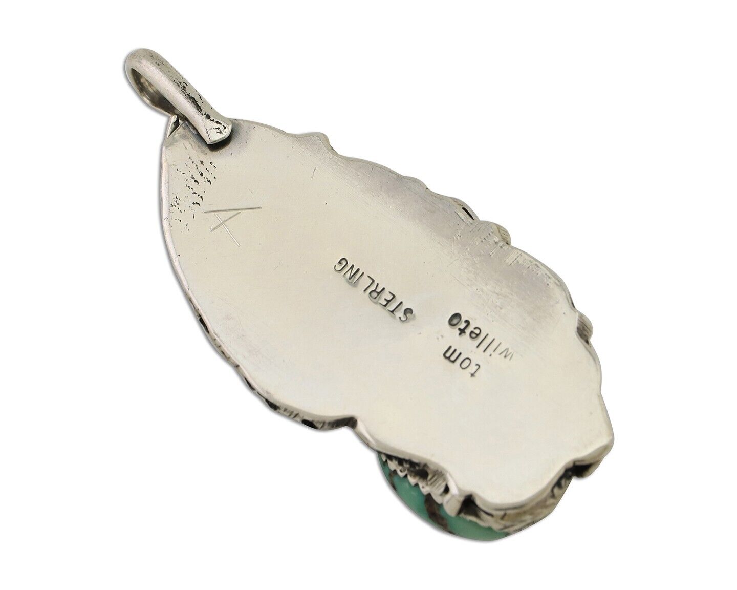 Navajo Pendant 925 Silver Natural Bisbee Turquoise Signed Tom Willeto C.80's