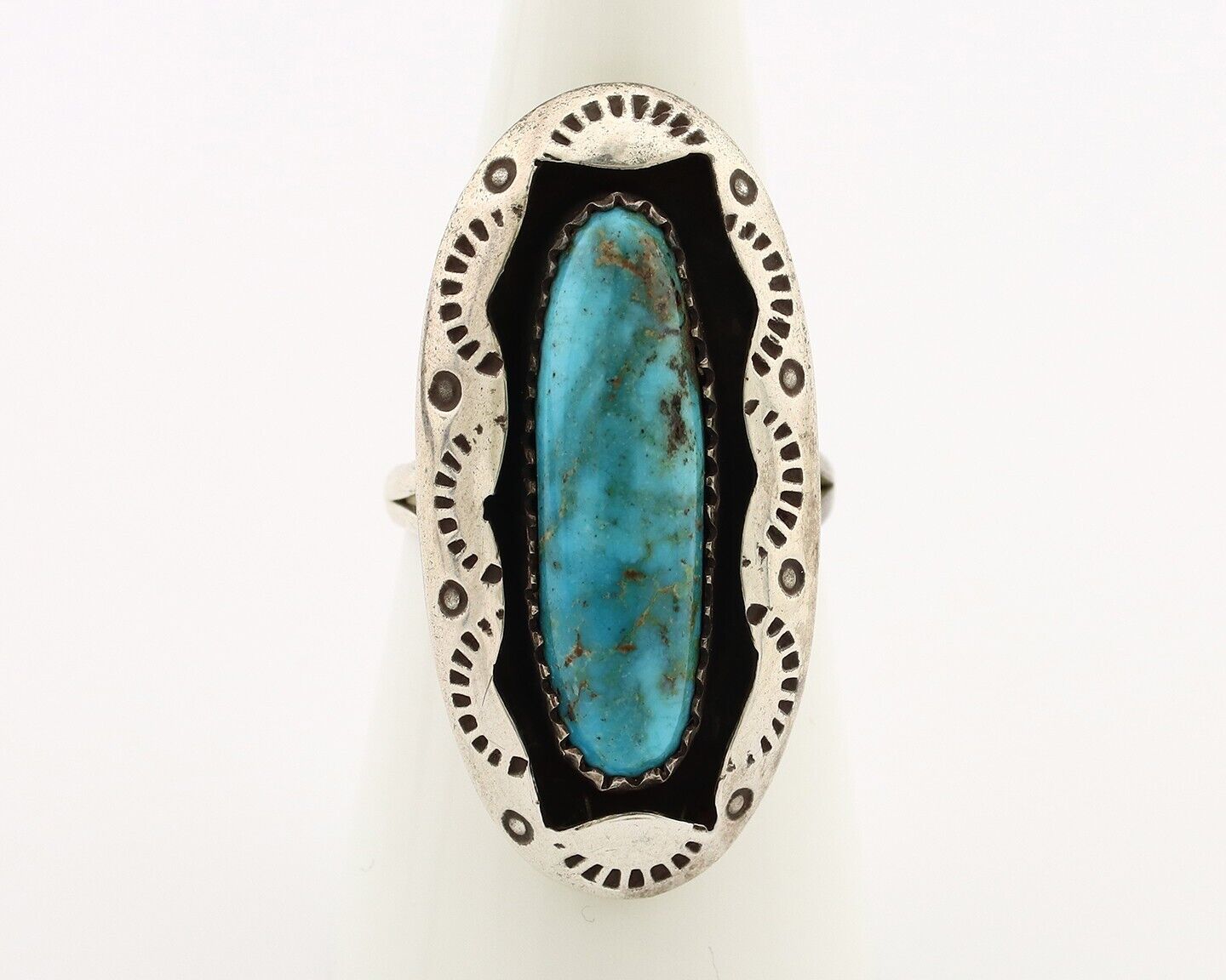 Navajo Ring 925 Silver Natural Kingman Turquoise Native American Artist C.80's