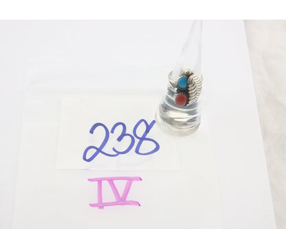 Navajo Ring 925 Sterling Natural Coral & Turquoise Signed BB C.80's Size 6.0