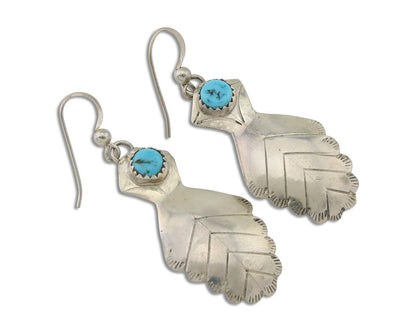 Navajo Dangle Earrings 925 Silver Natural Turquoise Artist Signed JB C.80's