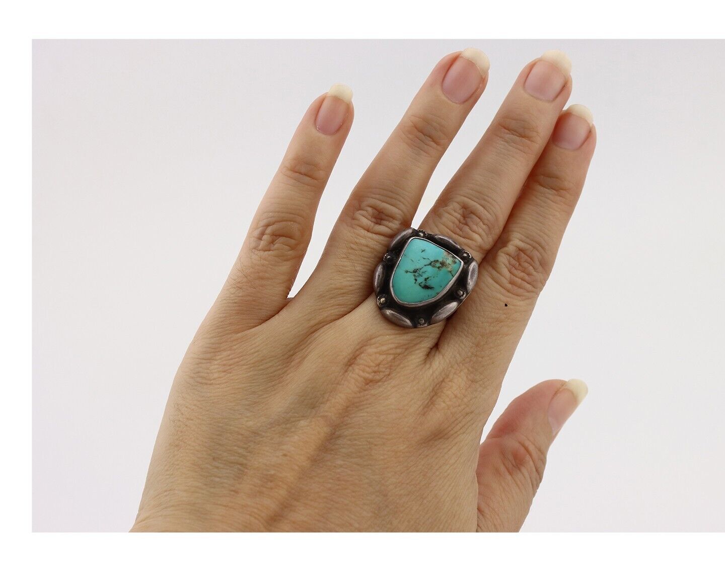 Navajo Ring 925 Silver Turquoise Artist Signed Rabbit Stick C.70's