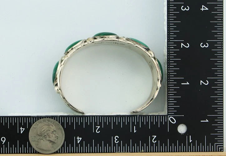 Men Navajo Cuff Bracelet Sterling Silver Malachite Vintage Signed C Montoya