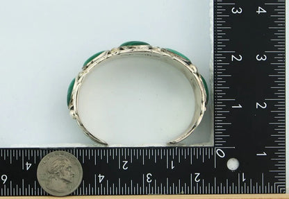 Men Navajo Cuff Bracelet Sterling Silver Malachite Vintage Signed C Montoya