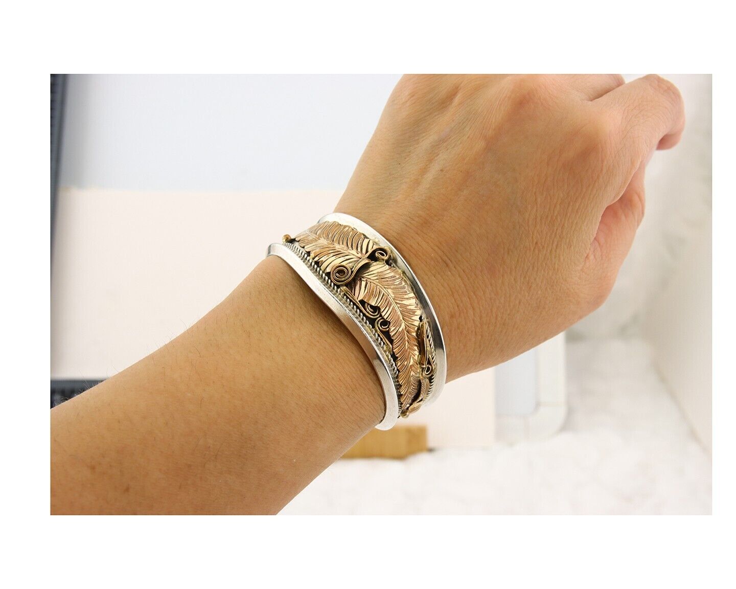 Navajo Bracelet 925 Silver & 12k Yellow Gold Filled Signed Justin Morris C.80's