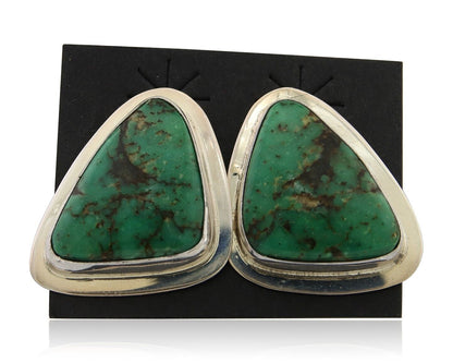 Navajo Shield Earrings 925 Silver Natural Turquoise Artist Signed M.S. C.80's