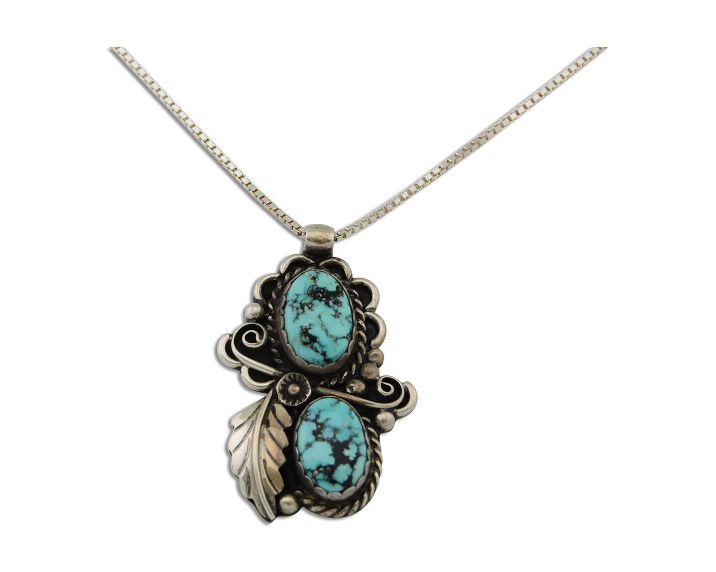 Navajo Necklace 925 Silver Natural Turquoise Artist Signed Fred Guerro C.80's