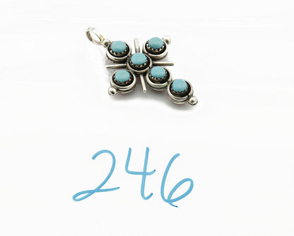 Zuni Natural Turquoise and Coral Reversible 925 Silver Handmade Pendant