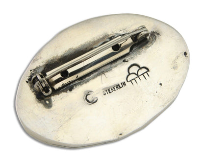 Navajo Pin 925 Silver Natural Mined Turquoise Artist Signed C Montoya C.80's