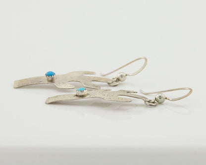 Navajo Handmade Cactus Earrings 925 Silver Natural Turquoise Native Artist C.80s