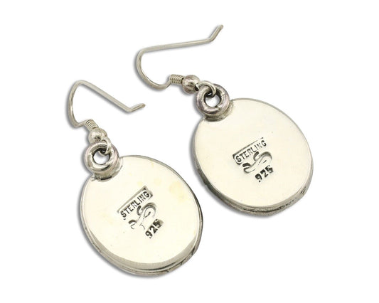 Navajo Handmade Earrings 925 Silver Natural Arizona Turquoise Signed Gecko C.80s