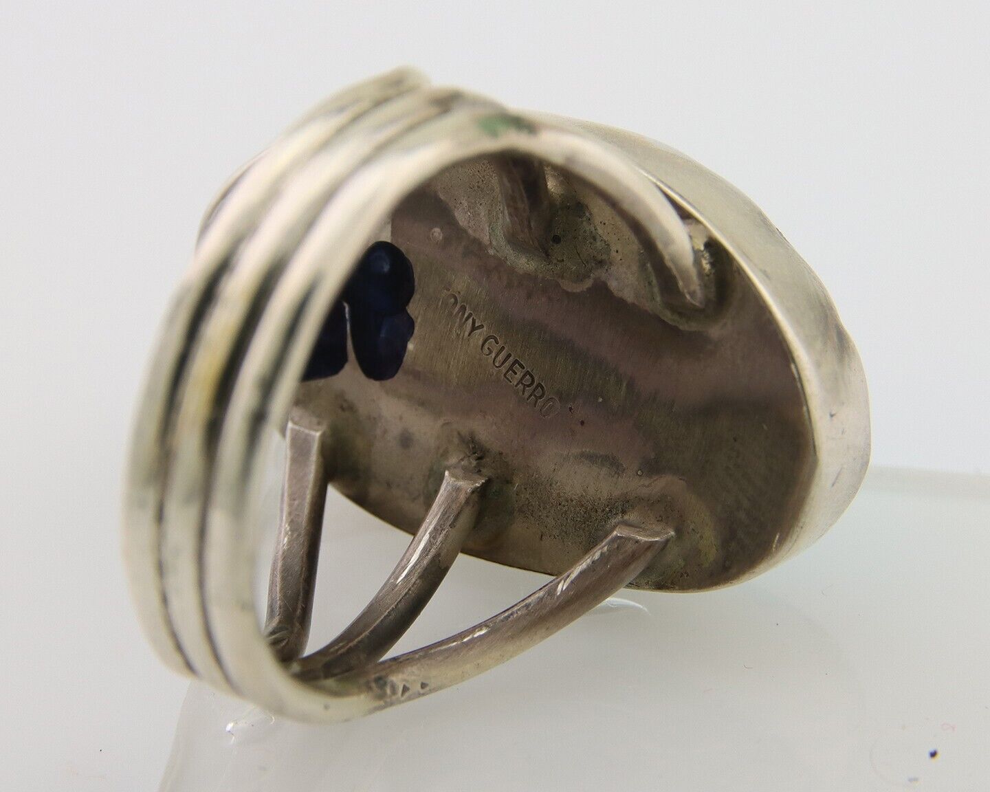 Navajo Ring 925 Sterling Silver Natural Turquoise Signed Tony Guerro C.80's