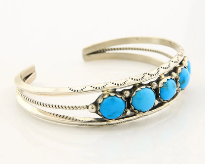Navajo Cuff Bracelet Sterling Silver Turquoise Vintage Native Art Signed R