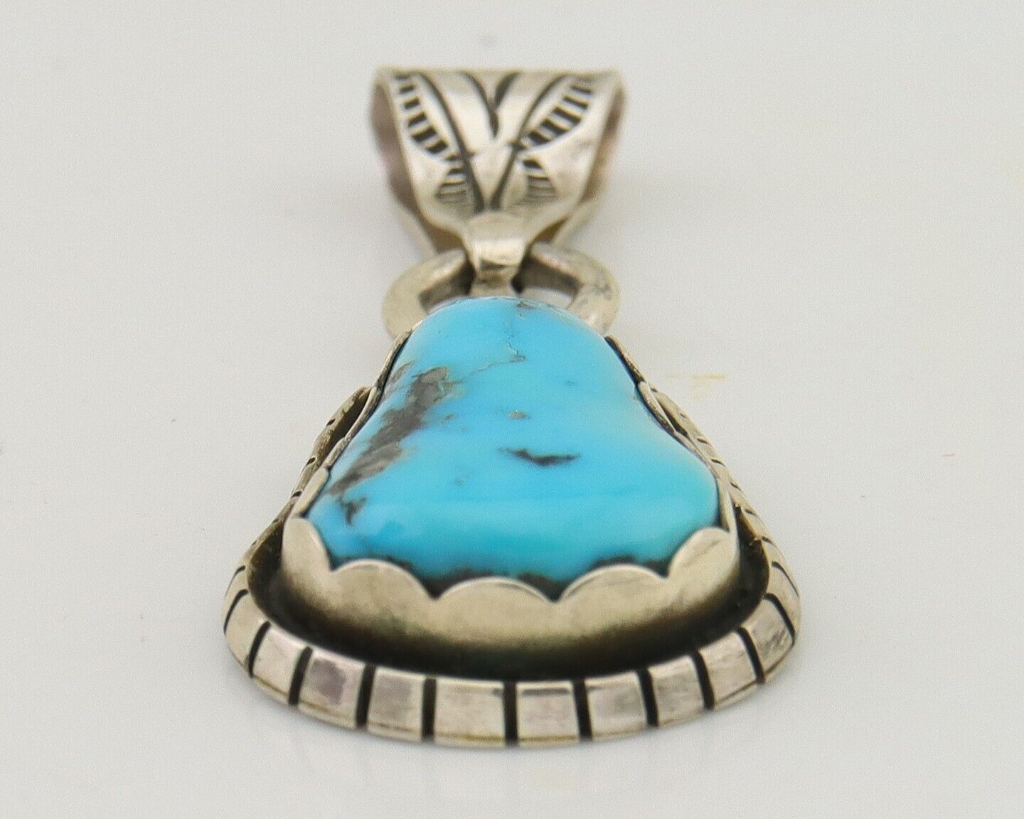 Navajo Sleeping Beauty Turquoise Pendant 925 Silver Signed Tony Guerro C.80's