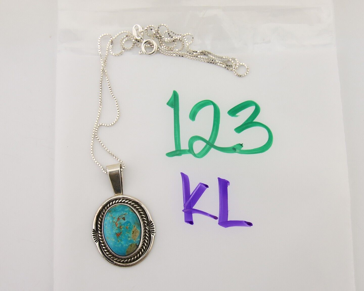 Navajo Necklace 925 Silver Natural Blue Turquoise Artist Signed Begay C.80s