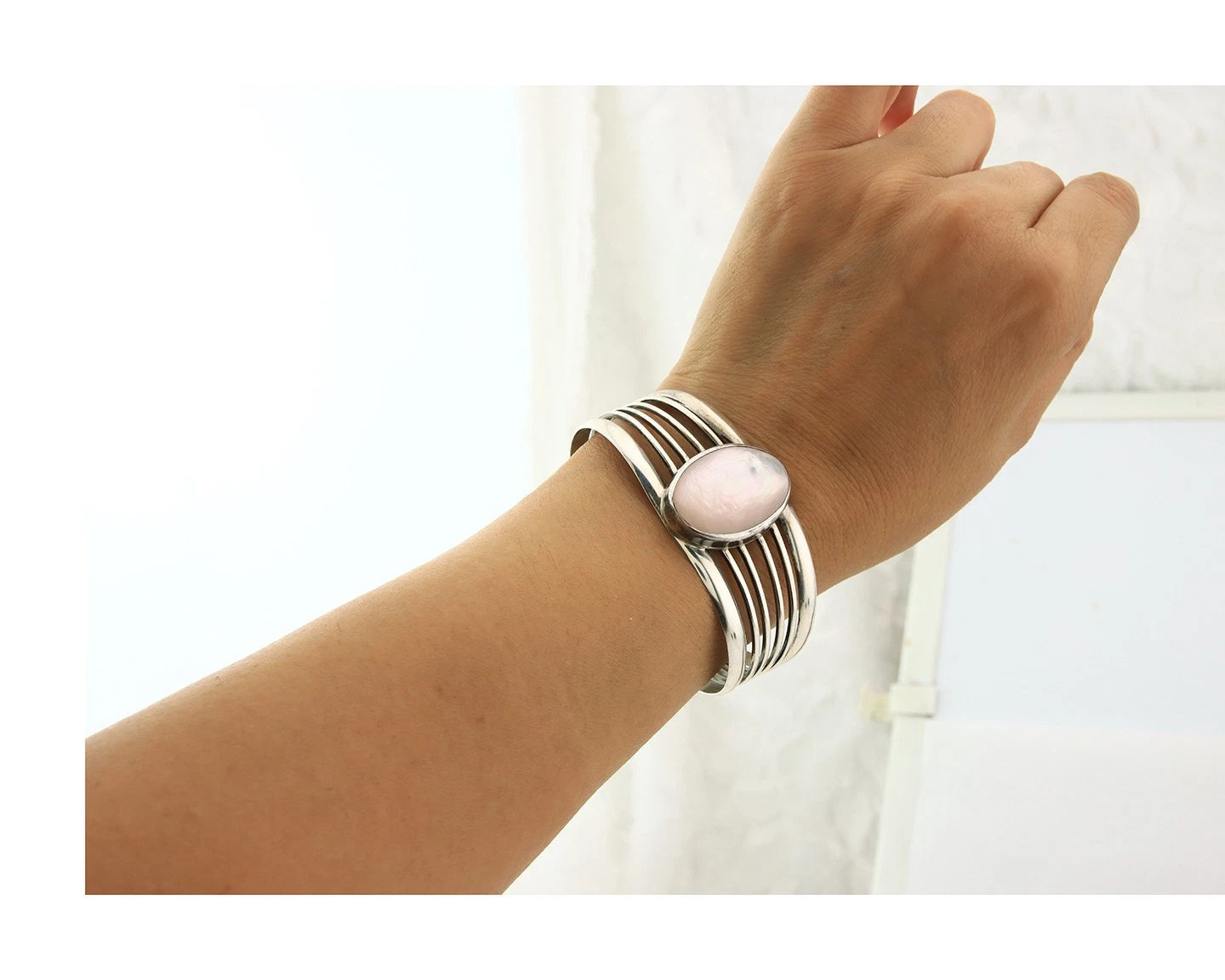 Navajo Cuff Bracelet Sterling Silver Authentic Pink Muscle Artist Signed B