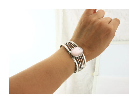 Navajo Cuff Bracelet Sterling Silver Authentic Pink Muscle Artist Signed B
