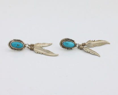 Navajo Handmade Earrings 925 Silver Blue Turquoise Native Artist C.80s