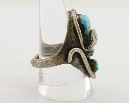 Mens Heavy Zuni Snake Ring 925 Silver Turquoise Signed EFFIE CALAVASA C.80's