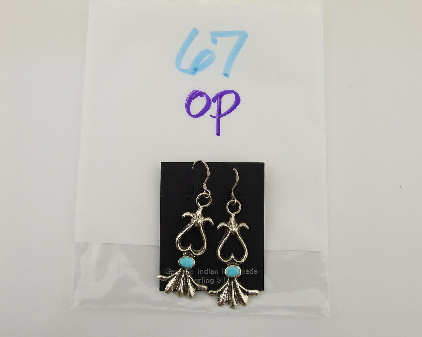 Navajo Dangle Earrings 925 Silver Blue Turquoise Native American Artist C.80's