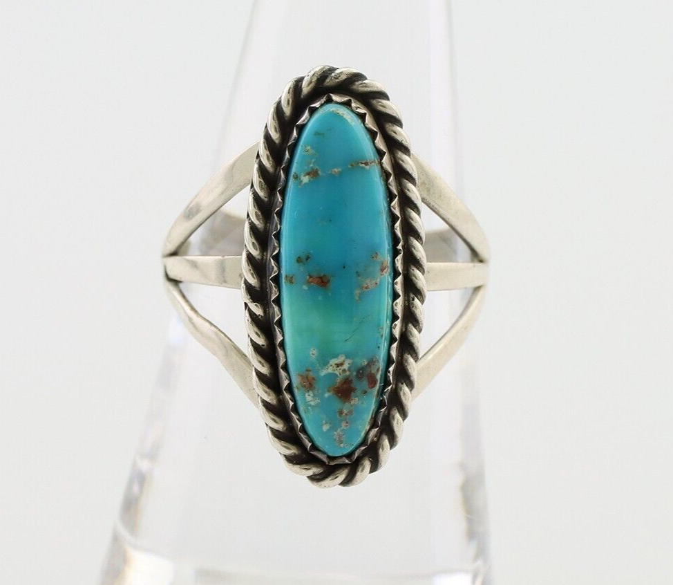 Navajo Ring 925 Silver Natural Turquoise Native American Artist C.80's