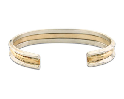 Navajo Bracelet 925 Silver & 12K Gold Cuff Artist Signed TAHE C.80's