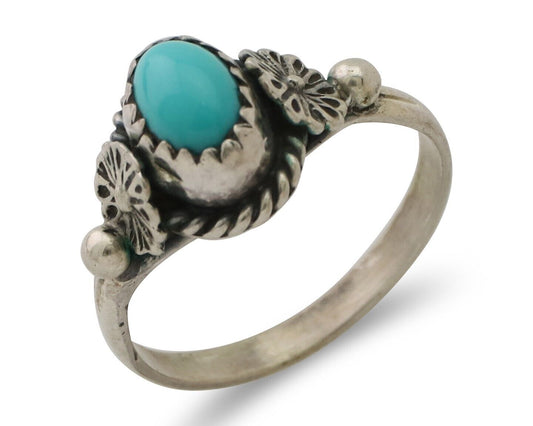 Navajo Ring 925 Silver Kingman Turquoise Native American Artist Made In 1985