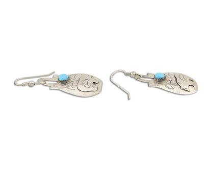 Navajo Dangle Earrings 925 Silver Natural Turquoise Artist Signed L. Ramon C.80s