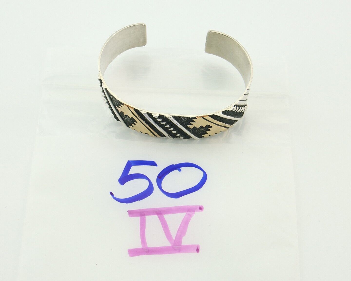 Navajo Bracelet Gold & 925 Silver Handmade 16mm Wide Artist Signed Thomas Singer