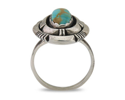 Navajo Ring 925 Silver Natural Turquoise Signed Leonard & Marian Nez C.80's