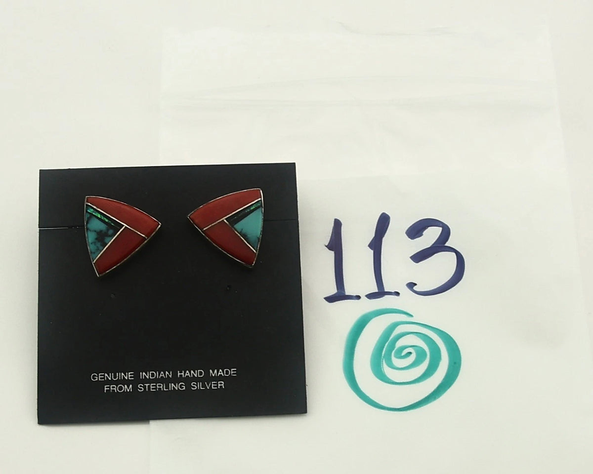 Navajo Earrings 925 Sterling Silver Natural Gemstones Signed Marie Tsosie C.80's
