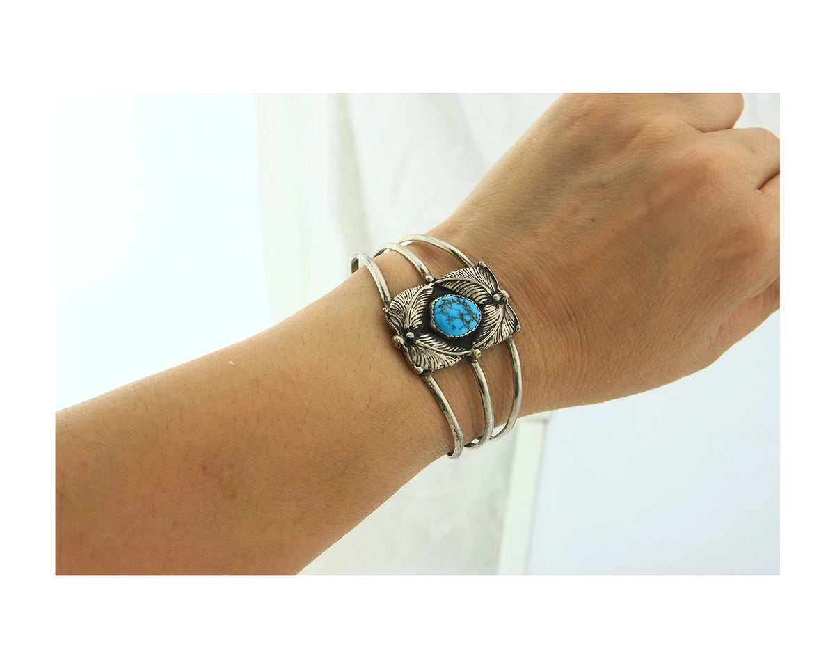 Navajo Cuff Bracelet Sterling Silver Turquoise Handmade Vintage Native Artist