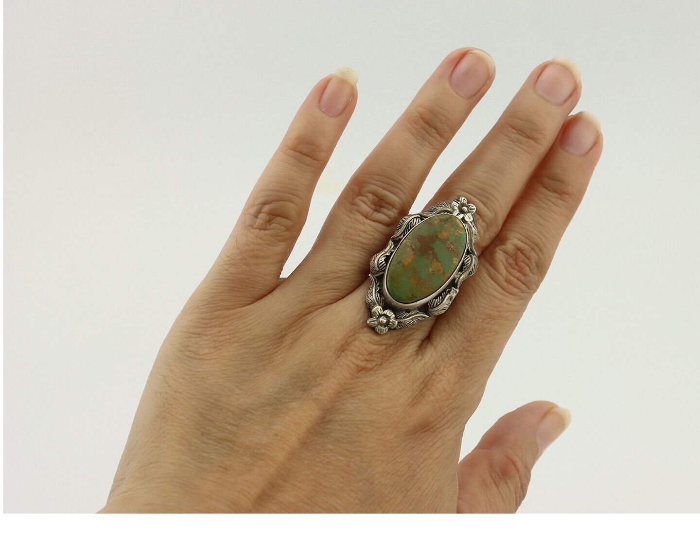 Navajo Ring 925 Silver Manassas Turquoise Signed Carol Felley & RADL? C.80's