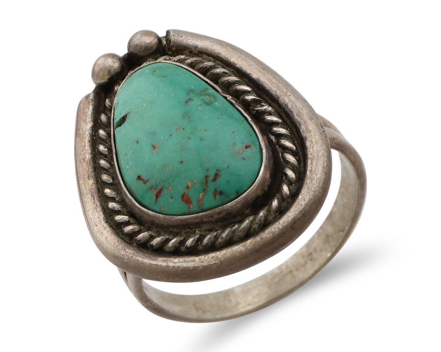 Navajo Ring 925 Silver Natural Green Turquoise Native American Artist C.80's