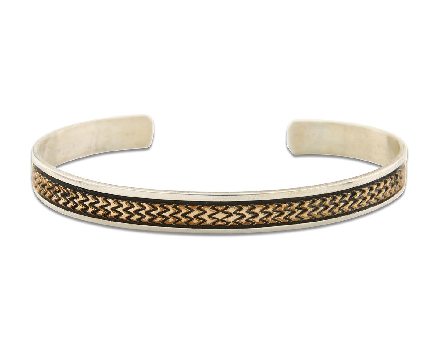 Navajo Bracelet 925 Silver & 12k Yellow Gold Filled Signed R C.80's