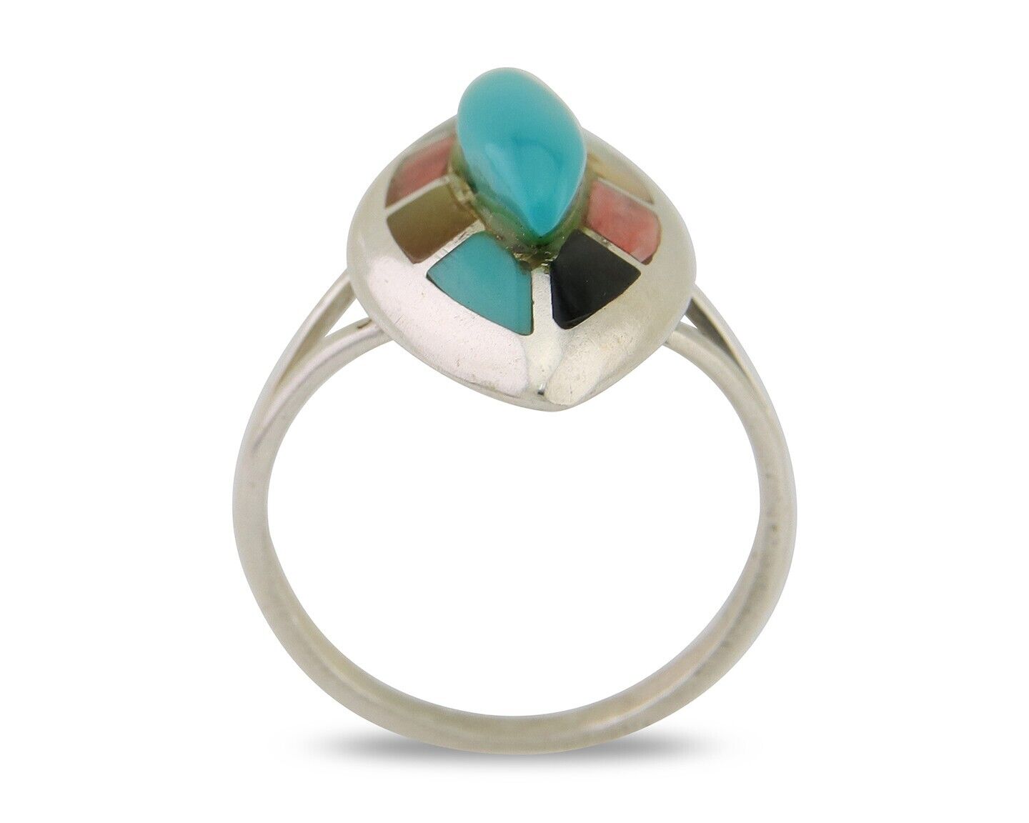 Navajo Ring 925 Silver Turquoise Shell Onyx Spiney Oyster Native Artist C80's