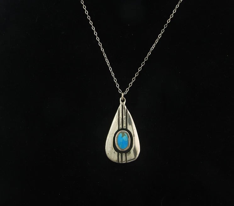 Navajo Necklace Sterling Silver Natural Blue Turquoise Vintage Handmade