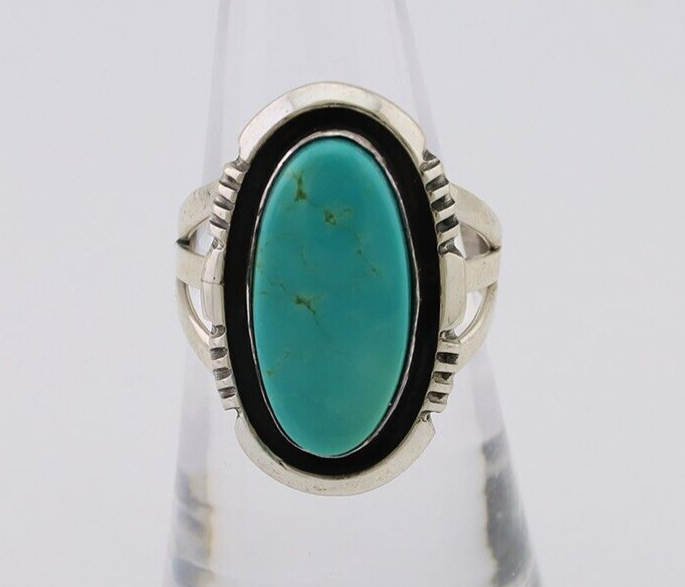 Navajo Hand Stamped Ring 925 Silver Natural Turquoise Native Artist C.80's