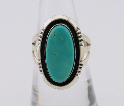 Navajo Hand Stamped Ring 925 Silver Natural Turquoise Native Artist C.80's
